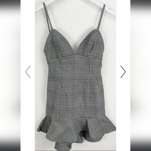 Nbd Revolve Plaid Mini Dress Sleeveless Ruffle Hem Ultra Stretchy Size Large